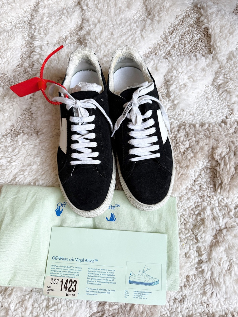 Off-White Virgil Abloh Women's Suede Sneakers Size 38 EU / 8 US Black White - Picture 5 of 11